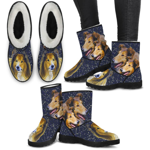 Amazing Collie Print Faux Fur Boots For Women