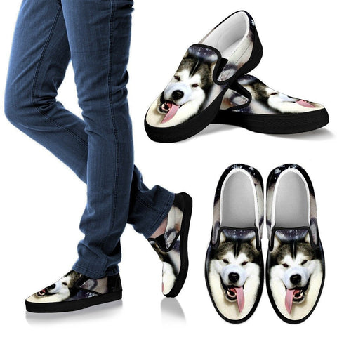 Alaskan Malamute Dog Print Slip Ons (Black) For Women Express Shipping