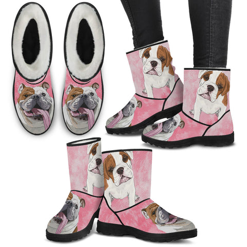 Bulldog Print Faux Fur Boots For Women