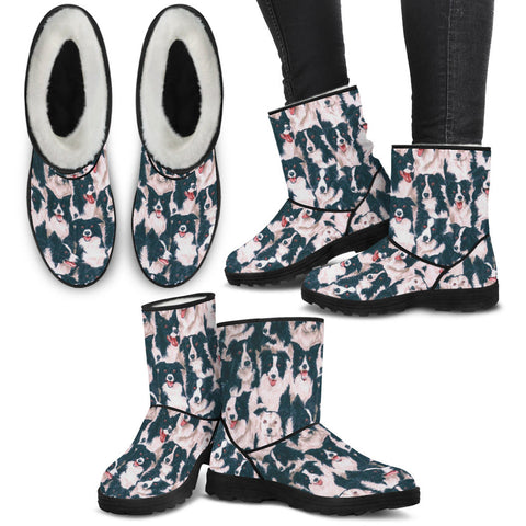 Border Collie Print Faux Fur Boots For Women