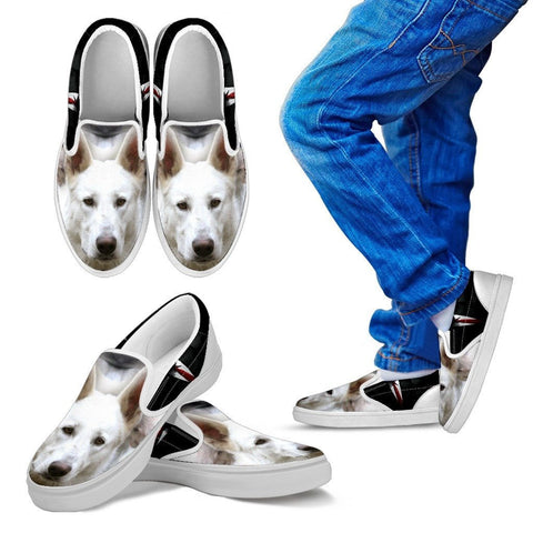 White Shepherd Print Slip Ons For Kids Express Shipping