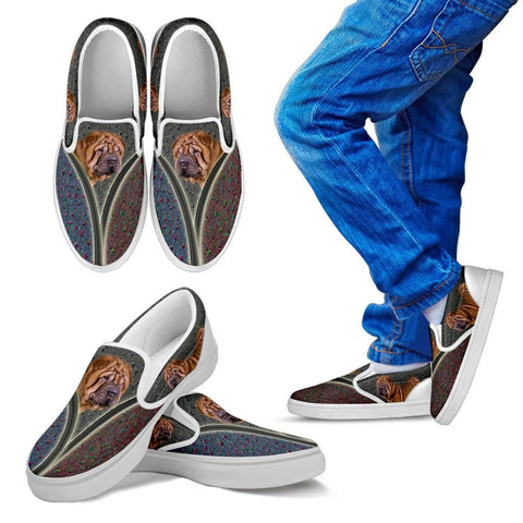 Shar Pei Dog Print Slip Ons For KidsExpress Shipping