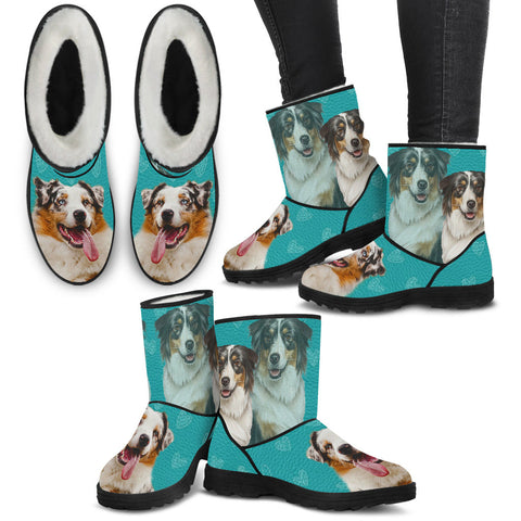 Australian Shepherd Print Faux Fur Boots For Women