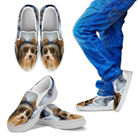 Biewer Terrier Print Slip Ons For Kids Express Shipping