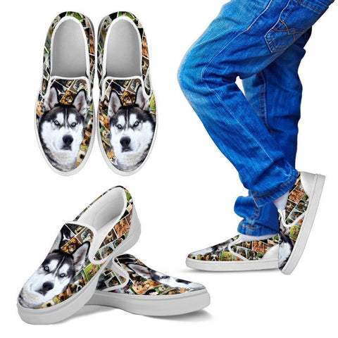 Amazing Siberian Husky Dog Print Slip Ons For KidsExpress Shipping