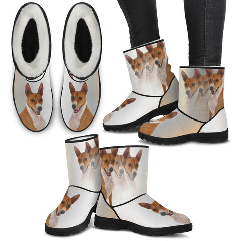 Basenji Print Faux Fur Boots For Women