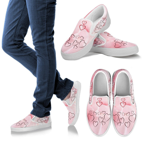 Valentine's Day Special Heart Print Slip Ons For Women