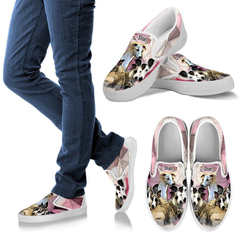 Whippet Dog Print Slip Ons For Women