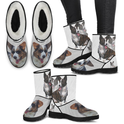 Cardigan Welsh Corgi Print Faux Fur Boots For Women