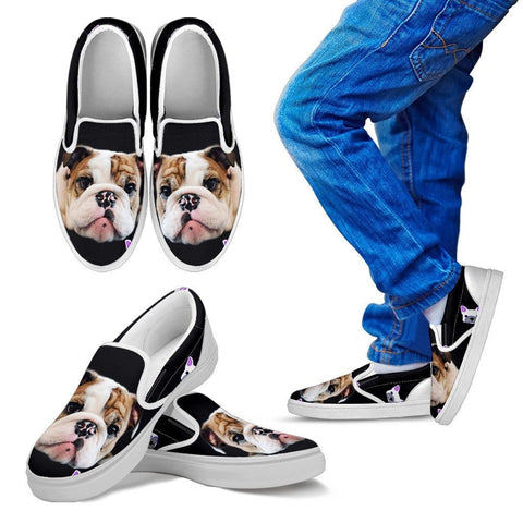 Bull Dog Print Slip Ons For Kids Express Shipping