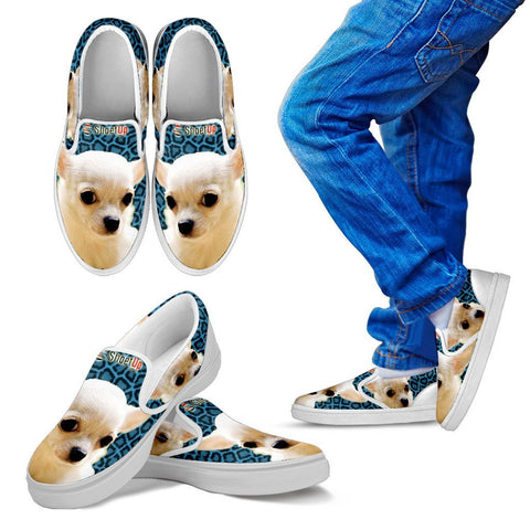 White Chihuahua PrintKid's Slip Ons