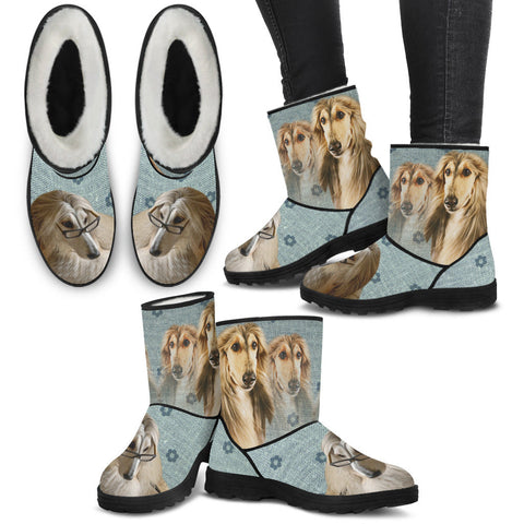Afghan Hound Print Faux Fur Boots For Women