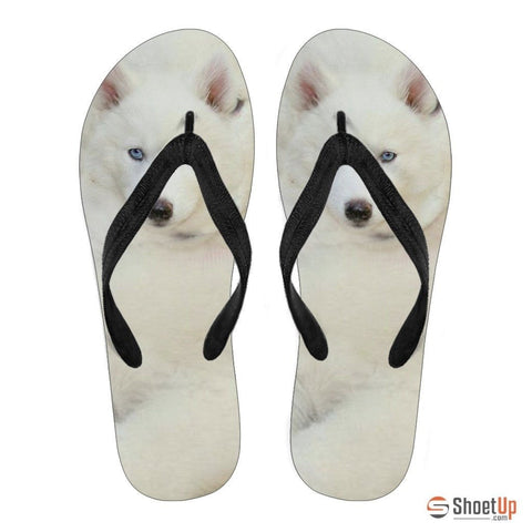 White Husky Puppy Flip Flops For Men