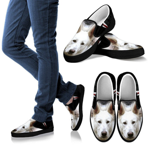 White Shepherd Print Slip Ons For Women (Black) Express Shipping