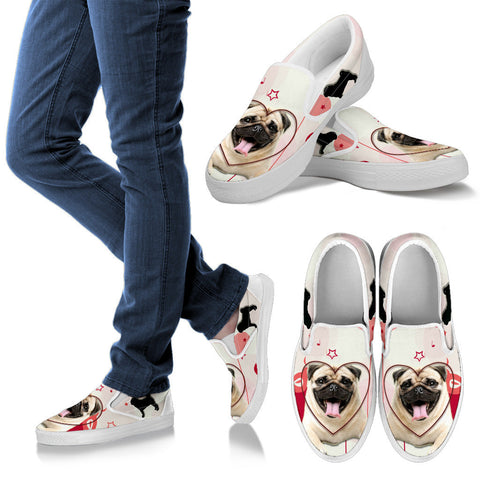 Valentine's Day Special Pug Dog Print Slip Ons For Women