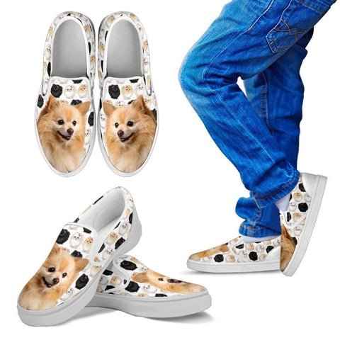 Pomeranian Dog Print Slip Ons For KidsExpress Shipping