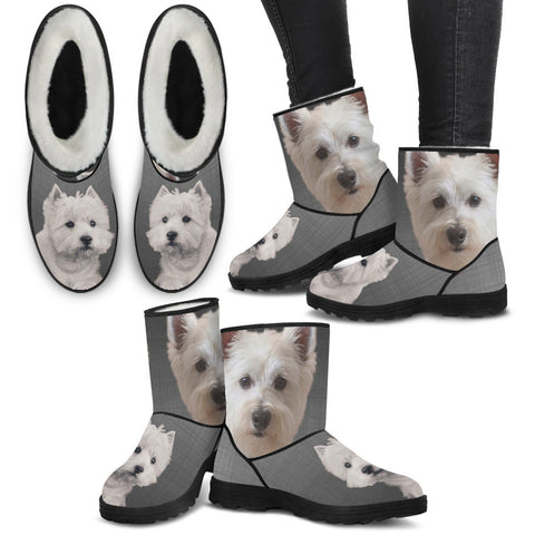 West Highland White Terrier Print Faux Fur Boots For Women