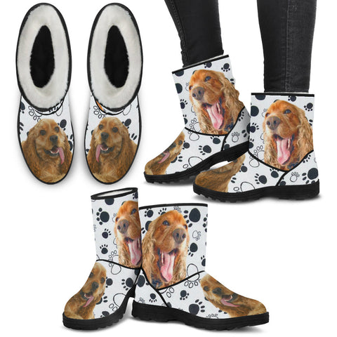 Cocker Spaniel Print Faux Fur Boots For Women