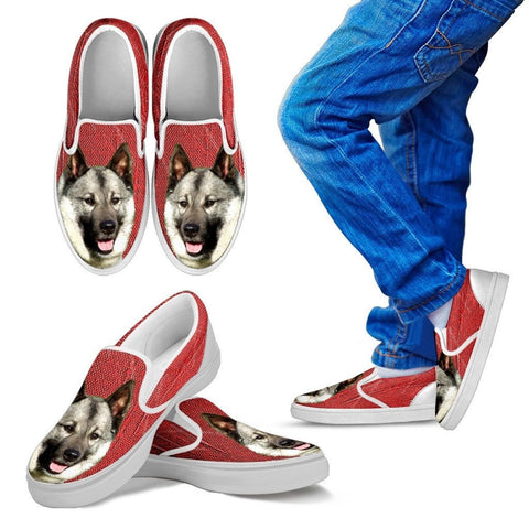 Norwegian Elkhound Dog Print Slip Ons For KidsExpress Shipping