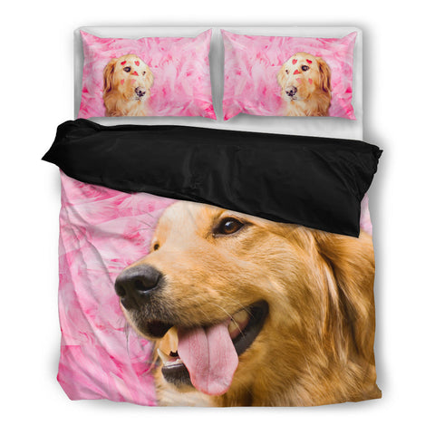 Valentine's Day Special Golden Retriever On Pink Print Bedding Set