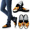 Cute Papillon Dog On Black Print Slip Ons Shoes