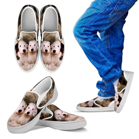 Old English Sheepdog Print Slip Ons For Kids Express Shipping