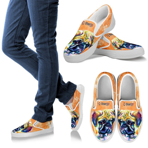 Pug Dog Neon Print Slip Ons For Women