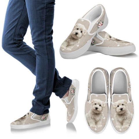 Maltese With Lotus Print Slip Ons For Women