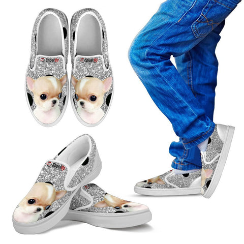 Chihuahua Dog Silver Print Slip Ons For Kids
