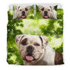 American Bulldog On Leaves Print Bedding Set