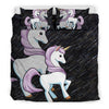 Cute Unicorn Print On Black Bedding Sets