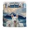 White Shepherd Dog Print Bedding Set