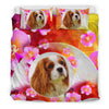 Cute Cavalier King Charles Spaniel Dog Floral Print Bedding Sets