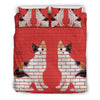 Japanese Bobtail Cat Print On Red Bedding Set