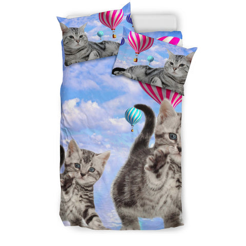 American Shorthair With Air Balloon Print Bedding Set