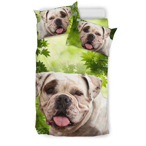 American Bulldog On Leaves Print Bedding Set