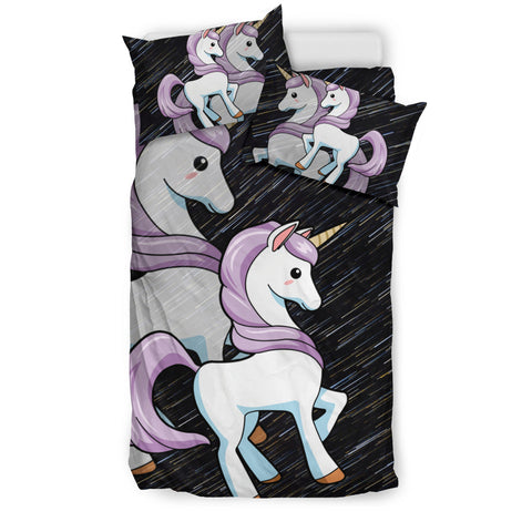 Cute Unicorn Print On Black Bedding Sets