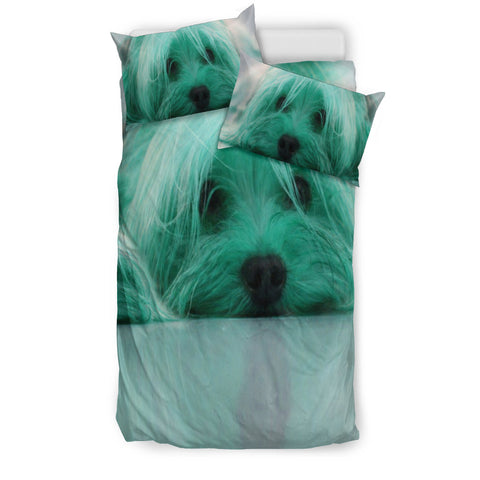 Cute Yorkie Lite Green Print Bedding Set