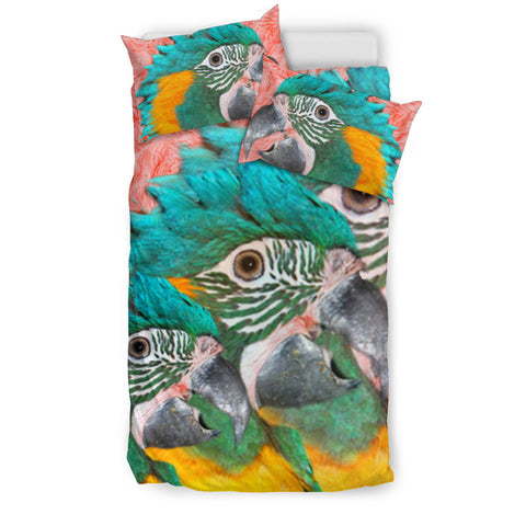 Blue Threaded Macaw Parrot Print Bedding Set