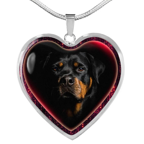 Lovely Rottweiler Dog Print Heart Charm Necklaces