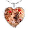 Bordeaux Mastiff Print Heart Pendant Luxury Necklace