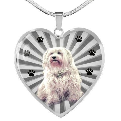 Havanese Dog Print Heart Charm Necklace