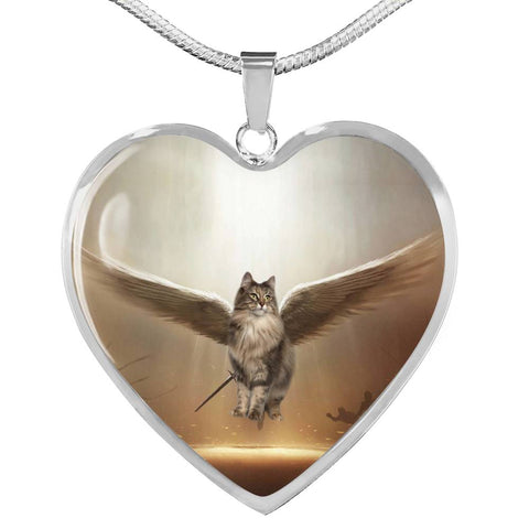 Norwegian Forest Cat Print Heart Pendant Luxury Necklace