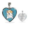 Pembroke Welsh Corgi Dog Art Print Heart Charm Necklaces