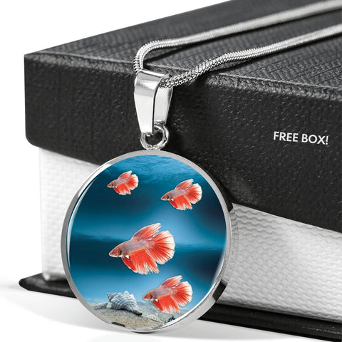 Siamese Fighting Fish Print Circle Pendant Luxury Necklace