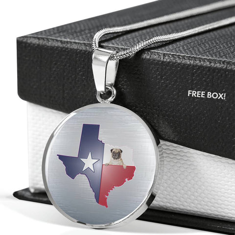 Pug Dog Texas Print Circle Pendant Luxury Necklace