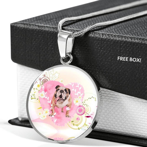 Bulldog Print Circle Charm Luxury Necklace
