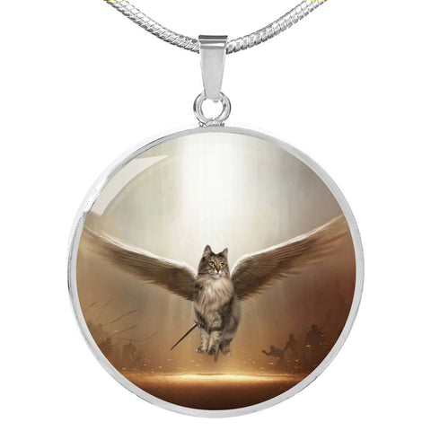 Norwegian Forest Cat Print Circle Pendant Luxury Necklace