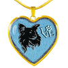 Papillon Dog On Denim Print Heart Charm Necklaces