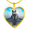 Chartreux Cat Print Heart Pendant Luxury Necklace